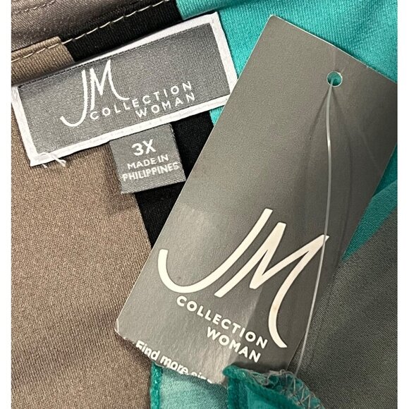 JM Collection Woman Teal Ombre Amor Mod Twist Tunic Top 3X V-Neck Beaded New - Picture 6 of 8